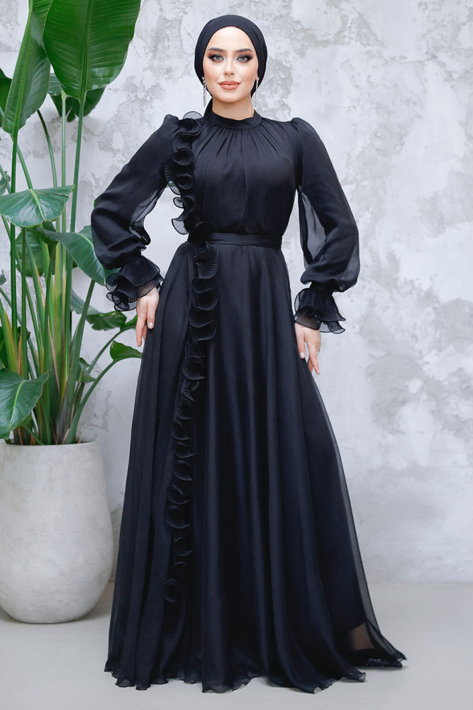 Modest Black Evening Long Dress 48571S - 2