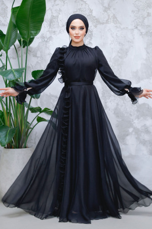 Modest Black Evening Long Dress 48571S - 3
