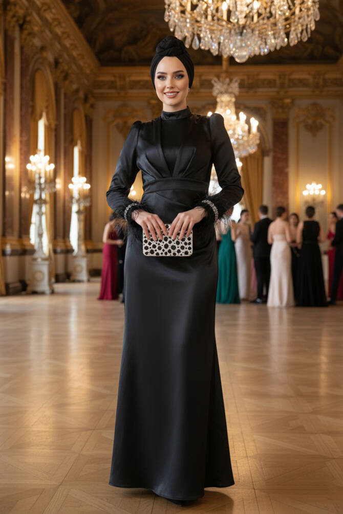 Modest Black Evening Long Dress 50481S - 1