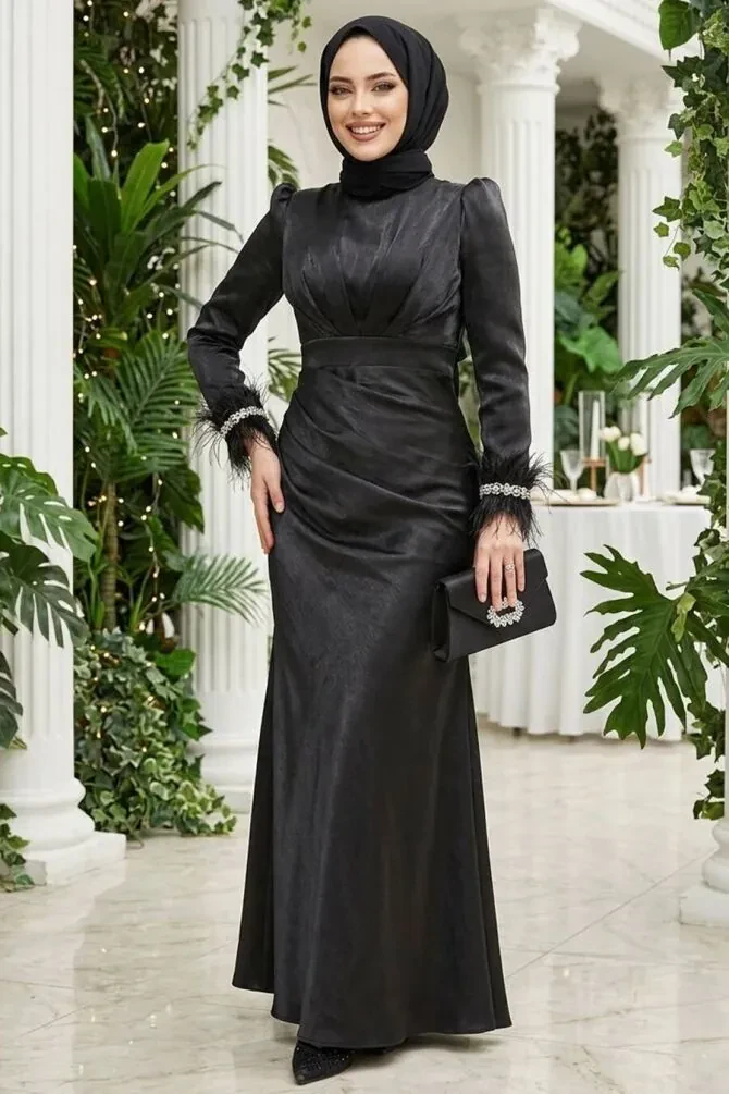 Modest Black Evening Long Dress 50481S - 1