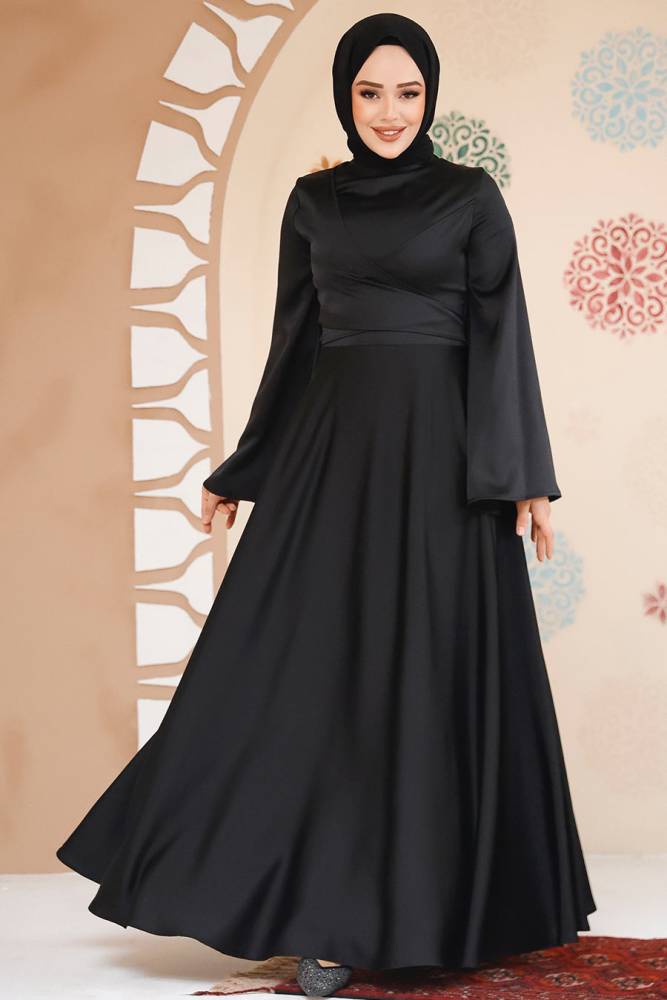Modest Black Evening Long Sleeve Dress 6157S - 1