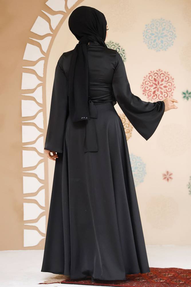 Modest Black Evening Long Sleeve Dress 6157S - 3