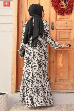 Modest Black Floral Dress 15728S - 3