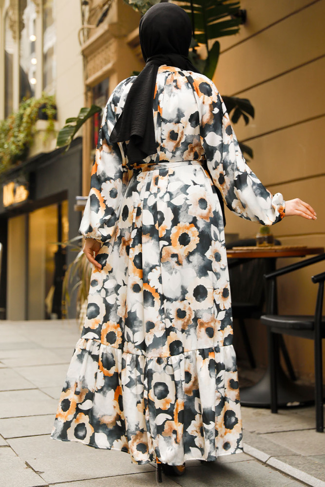 Modest Black Floral Dress 23153S - 3
