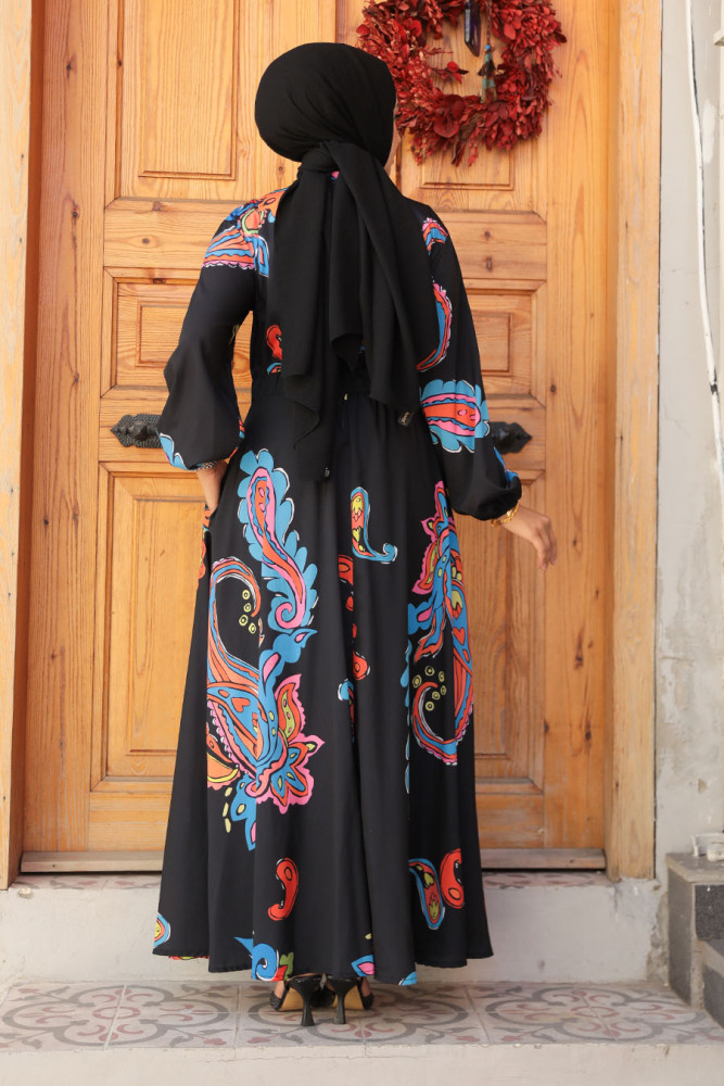 Modest Black Floral Dress 23441S - 4