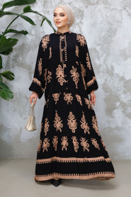 Modest Black Floral Dress 25491S - 1