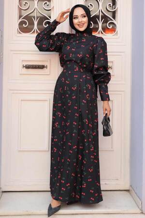 Modest Black Floral Dress 61094S - 2