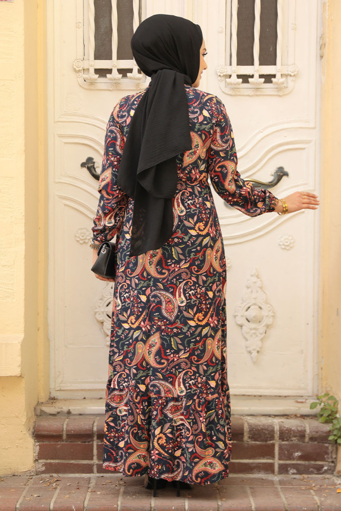 Modest Black Floral Long Dress 70152S - 3