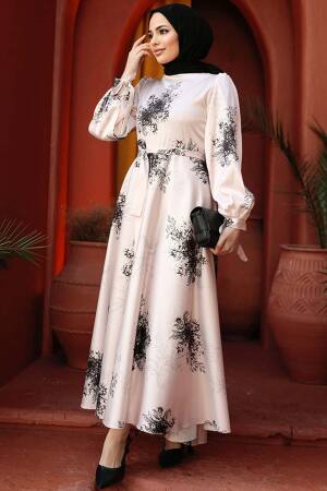 Modest Black Floral Long Sleeve Dress 60911S - 5