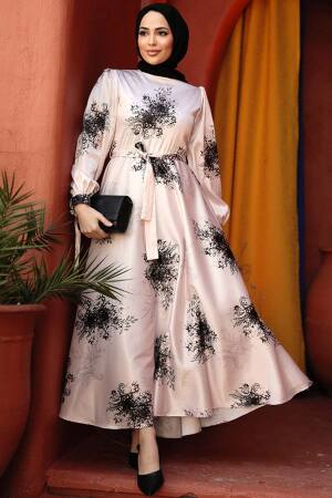 Modest Black Floral Long Sleeve Dress 60911S 