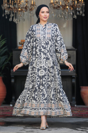 Modest Black Floral Maxi Dress 18232S - 1