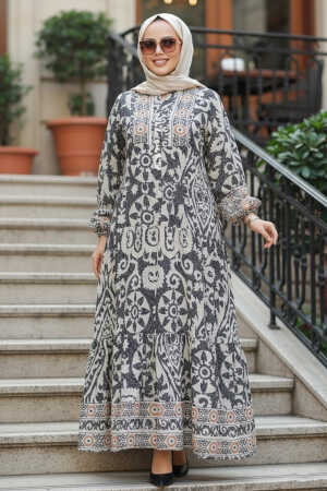Modest Black Floral Maxi Dress 18232S - 1
