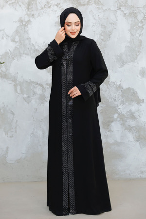 Modest Black Grey Plus Size Abaya 18004SGR - 1