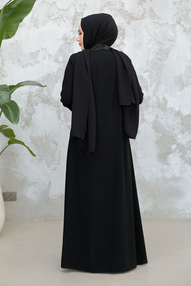 Modest Black Grey Plus Size Abaya 18004SGR - 4