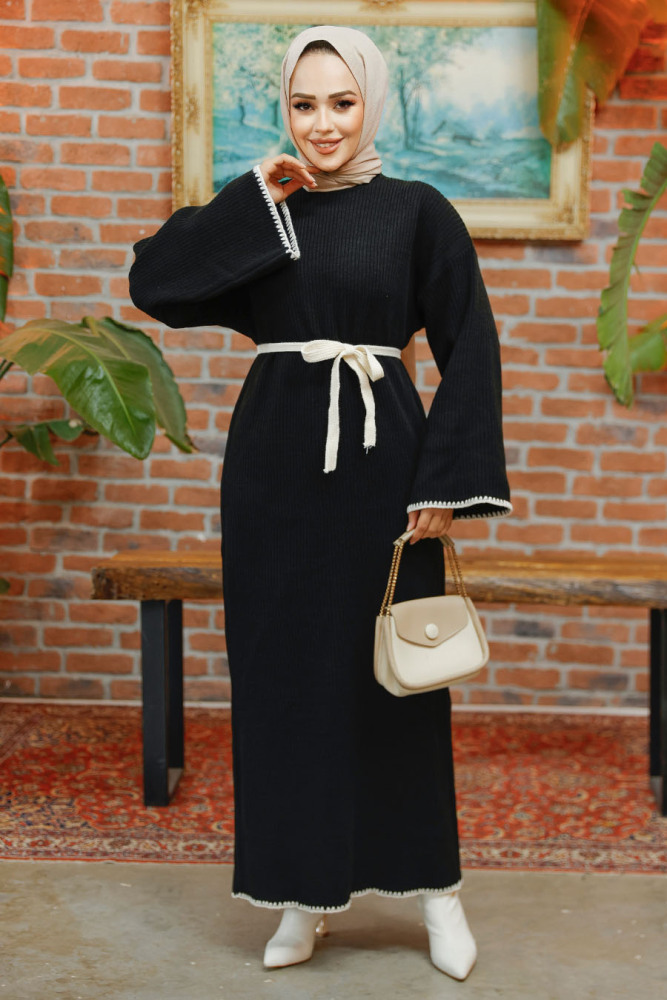Modest Black Knitwear Dress 34201S - 2