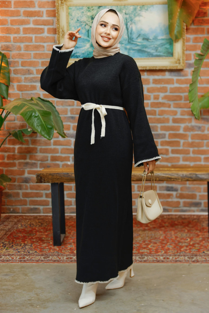 Modest Black Knitwear Dress 34201S - 1