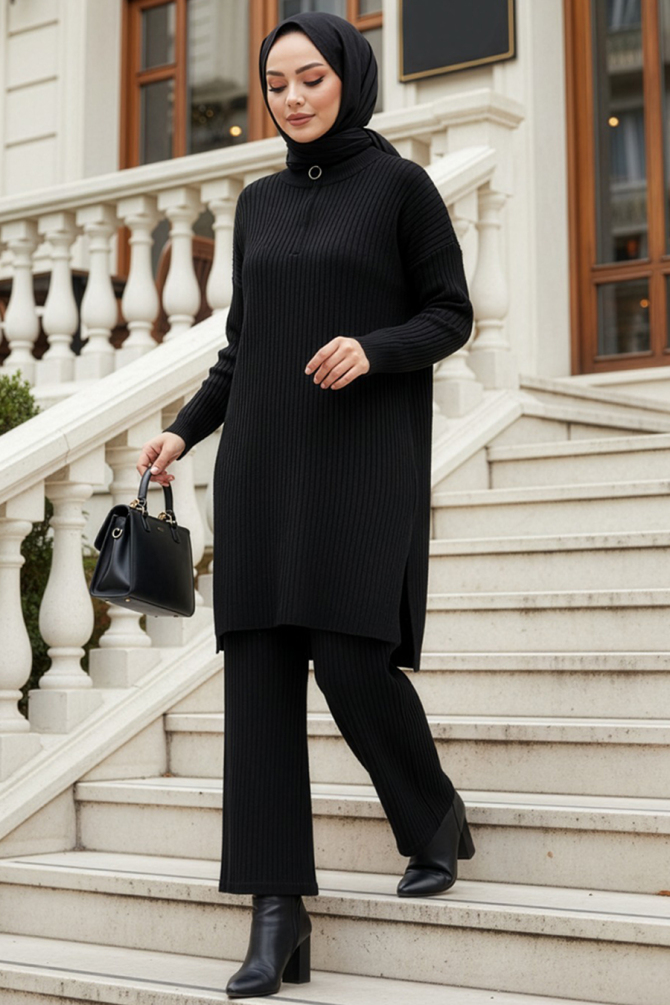 Modest Black Knitwear Dual Suit 50627S - 1