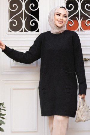 Modest Black Knitwear Jumper Top 20035S - 2