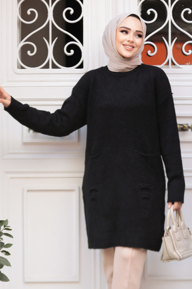 Modest Black Knitwear Jumper Top 20035S - 2