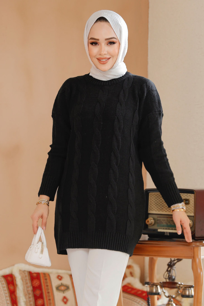 Modest Black Knitwear Jumper Tunic 40672S - 2