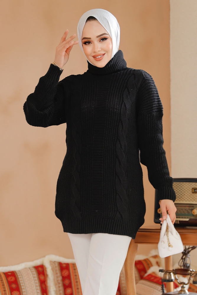 Modest Black Knitwear Jumper Tunic 40674S - 2