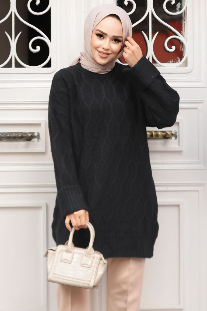 Modest Black Knitwear Tunic 10241S - 2