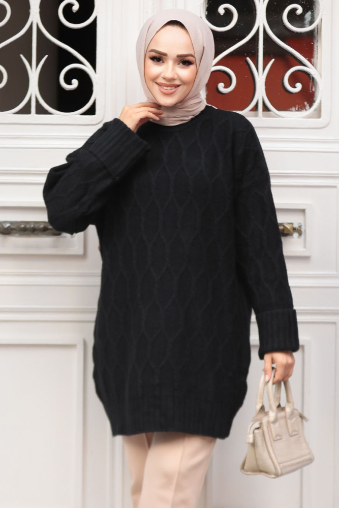 Modest Black Knitwear Tunic 10241S - 3