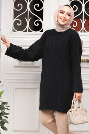 Modest Black Knitwear Tunic 10241S - 1