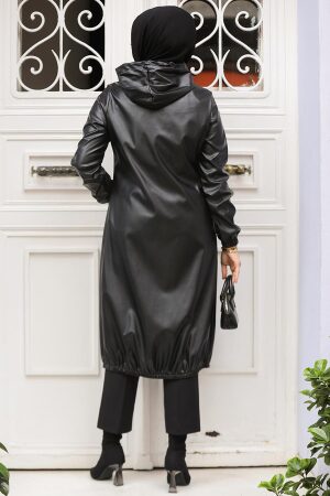 Modest Black Leather Coat 5031S - 3