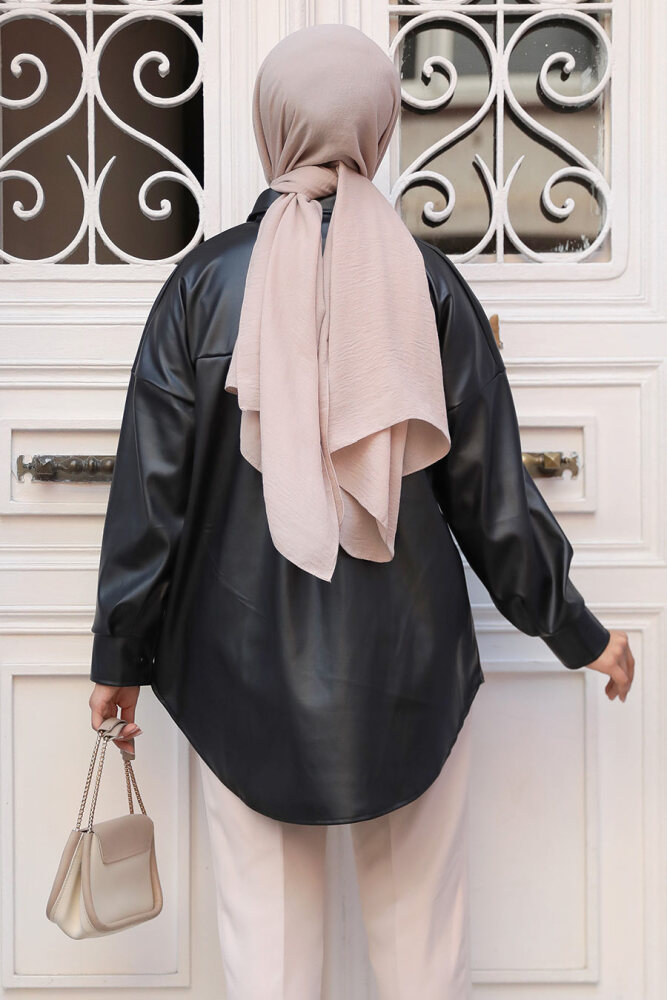 Modest Black Leather Shirt 50931S - 2