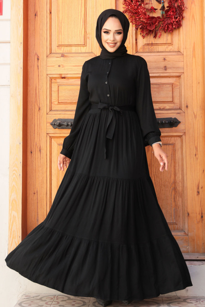 Modest Black Long Dress 22042S - 1