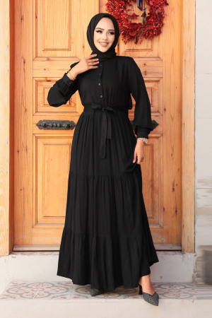 Modest Black Long Dress 22042S - 2