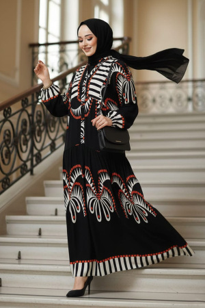 Modest Black Long Sleeve Dress 18238S - 1