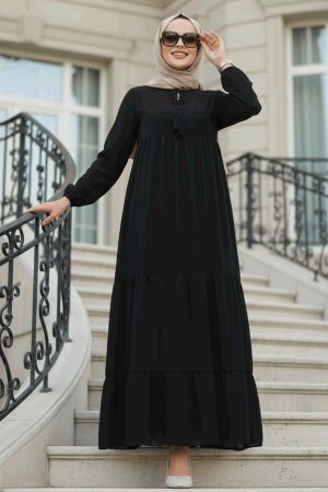 Modest Black Long Sleeve Dress 22051S - 1