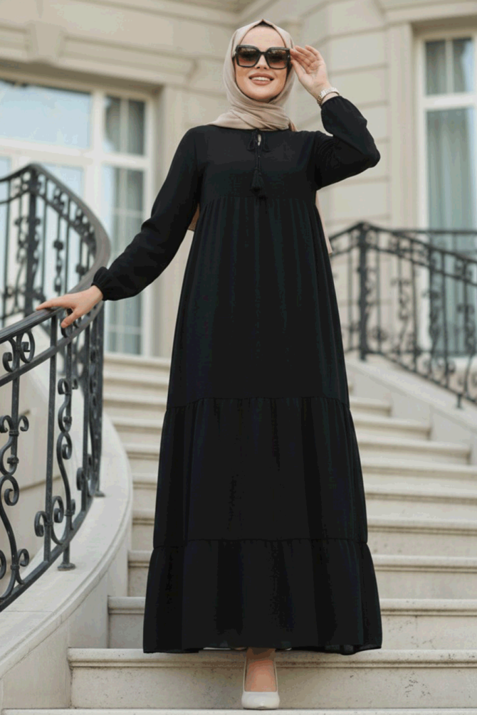 Modest Black Long Sleeve Dress 22051S - 1
