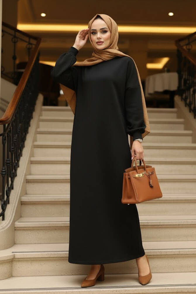 Modest Black Long Sleeve Dress 23641S - 1