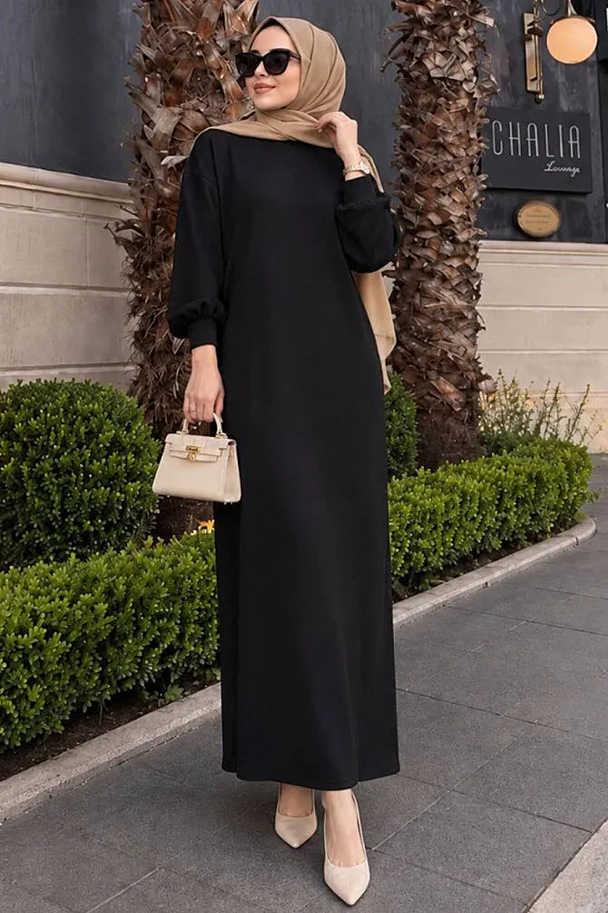 Modest Black Long Sleeve Dress 23641S - 1