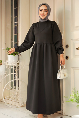 Modest Black Long Sleeve Dress 36902S - 2