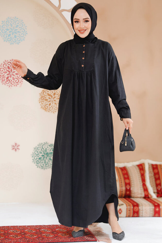Modest Black Maxi Denim Dress 19121S - 1