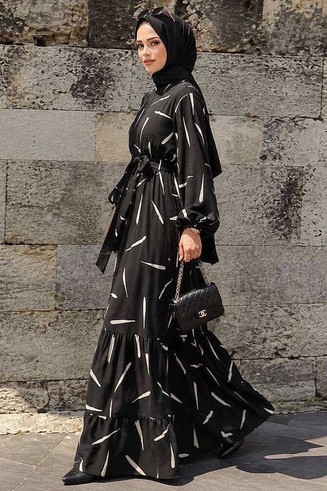 Modest Black Maxi Dress 23431S - NEVA STYLE