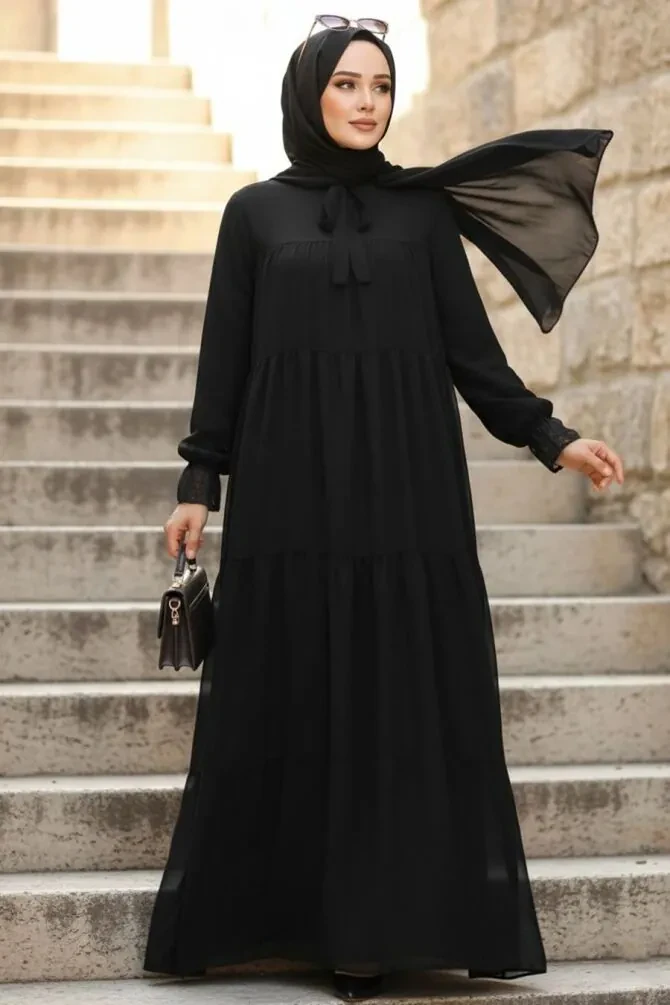 Modest Black Maxi Dress 23601S - 1