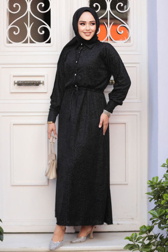 Modest Black Maxi Dress 92691S - 2