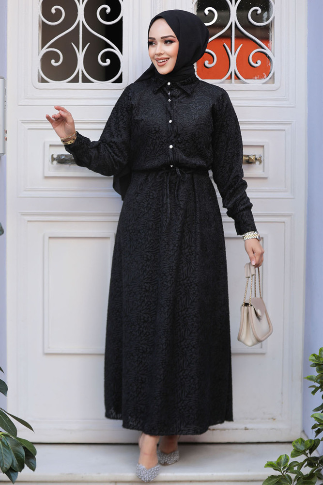 Modest Black Maxi Dress 92691S - 1