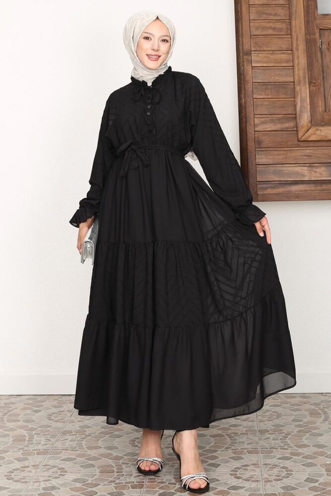 Modest Black Pastel Dress 14232S - 3