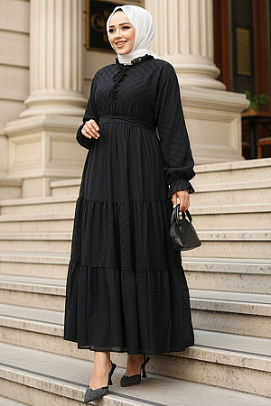 Modest Black Pastel Dress 14232S - 1
