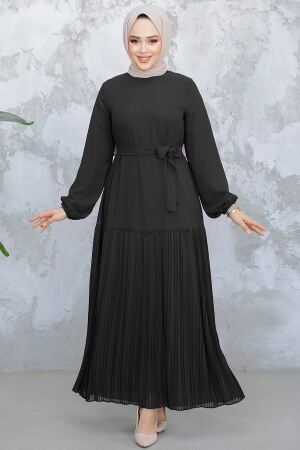 Modest Black Pleated Long Dress 23771S - 1