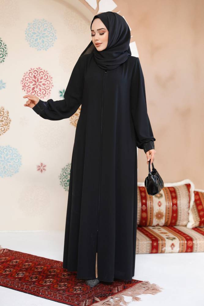 Modest Black Plus Size Abaya 35168S - 1