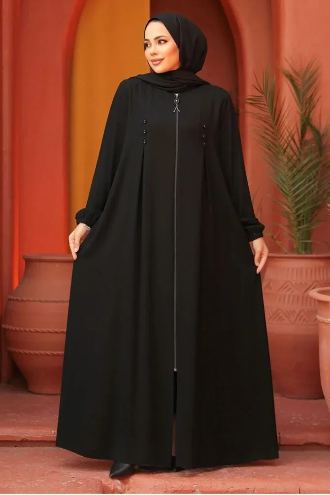 Modest Black Plus Size Abaya 45282S - 1