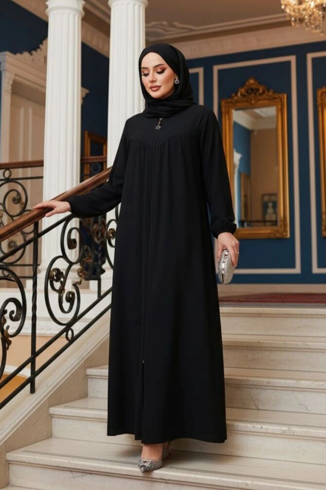 Modest Black Plus Size Abaya 45285S - 1