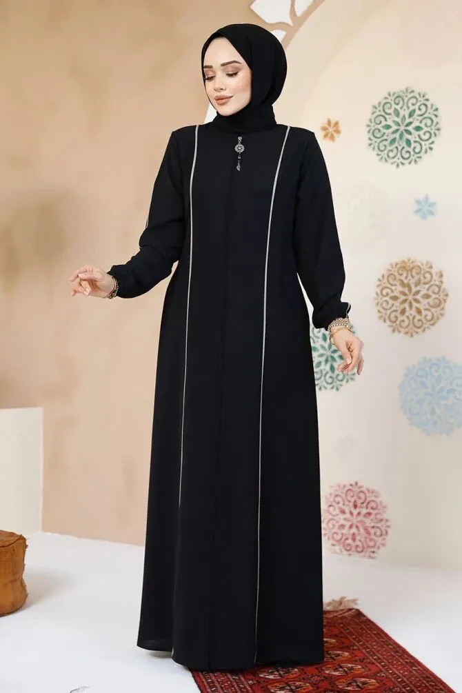 Modest Black Plus Size Abaya 8148S - 1